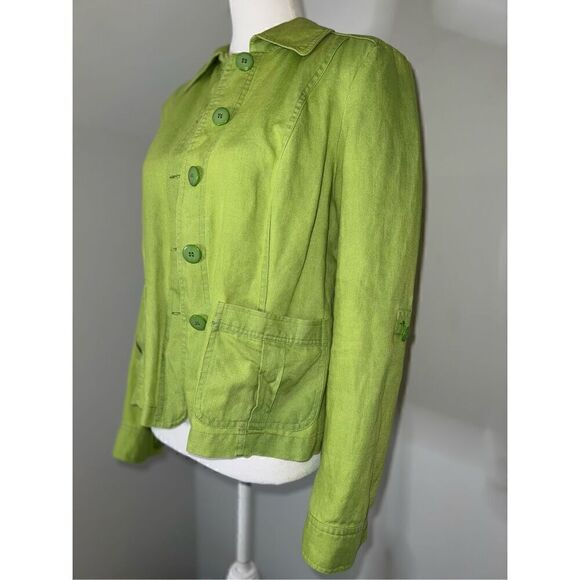 Women’s 100% Linen Button Down Green Cardigan/Jacket Medium - Picture 2 of 9